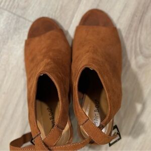 Cognac peep toe boots